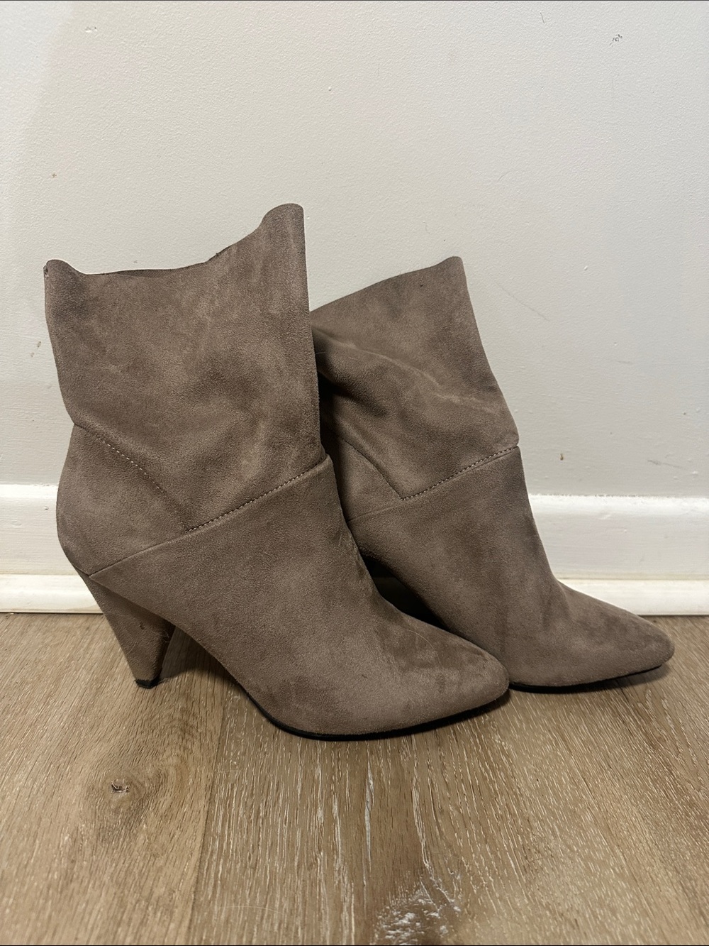 JustFab Taupe Suede Pointed Ankle Boots